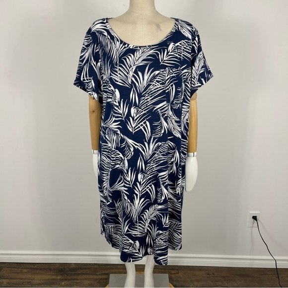 C&C California Dresses & Skirts - C & C California Rayon Women Dress 2X White Blue Swing  Wide Loose